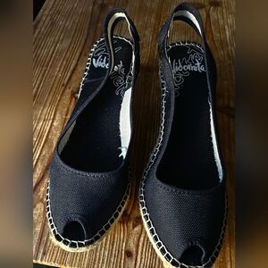 Vintage Vidorreta Black Slingback Espadrille Peep-Toe Wedge New In Box Y2K